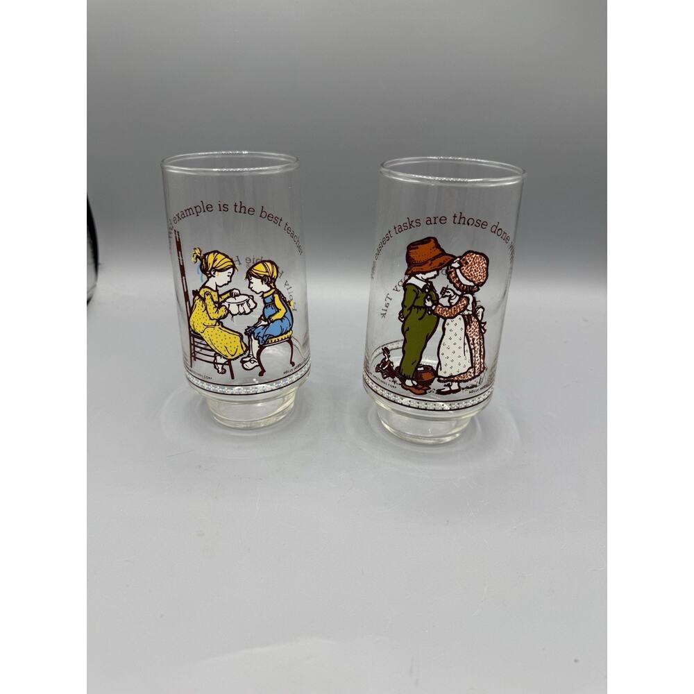 Vintage Holly Hobbie Coca-Cola Glasses Set of 2 ~ Limited Edition Happy Talk 70s